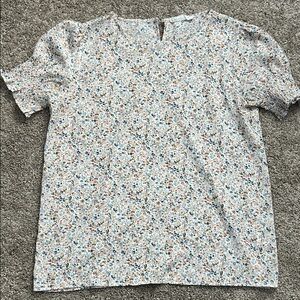 Womens Floral Short Sleeve Blouse - Blue & Peach